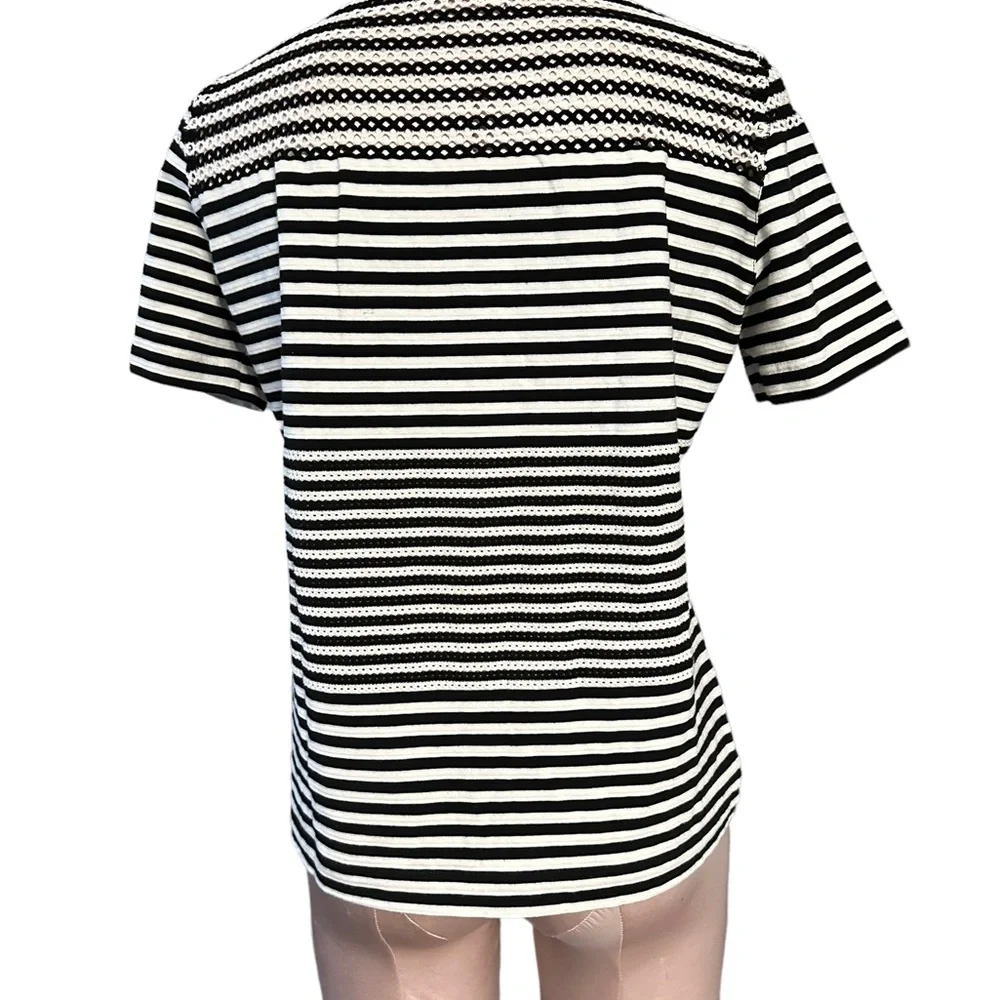 AKRIS Punto black and white striped top size 14. Beautiful see through detail - Picture 8 of 12